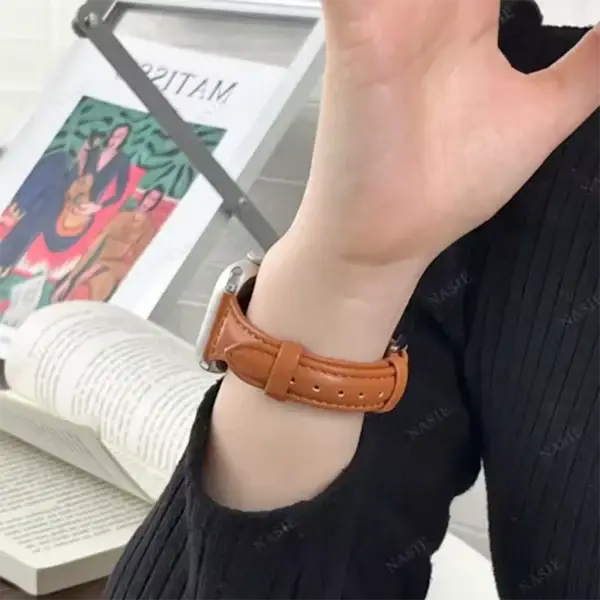 Bracelet en cuir véritable slim pour Apple Watch - élégant, respirant et ajustable pour Series 1 à 9, SE, Ultra