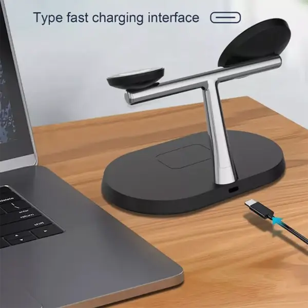 Station de charge sans fil 3-en-1 noire compatible MagSafe pour iPhone 15 à 12, Apple Watch et AirPods Pro