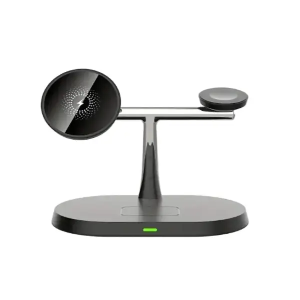 Station de charge sans fil 3-en-1 noire compatible MagSafe pour iPhone 15 à 12, Apple Watch et AirPods Pro