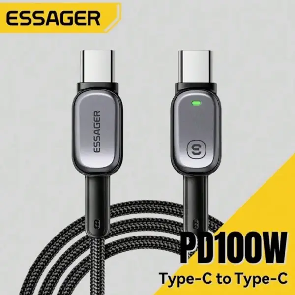 Câble ESSAGER USB-C vers USB-C 100W pour charge rapide et transfert de données 480 Mbps - compatible iPhone 15, 16, Samsung, MacBook