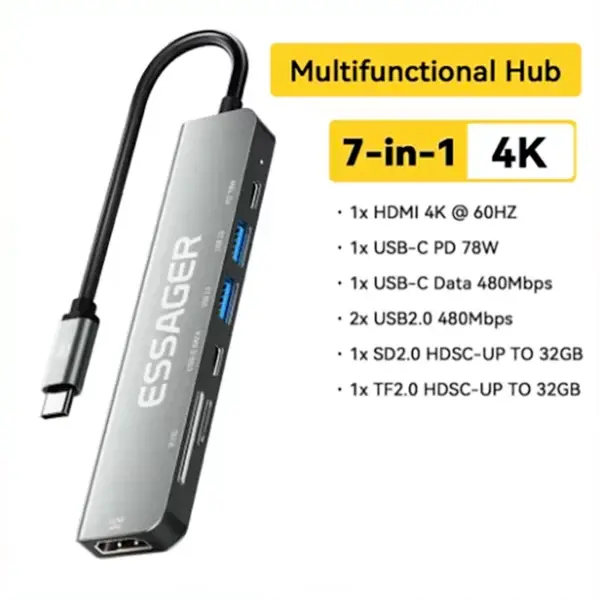 Essager USB C Hub, 7 in 1 USB C to HDMI Multiport Adapter - Image 4