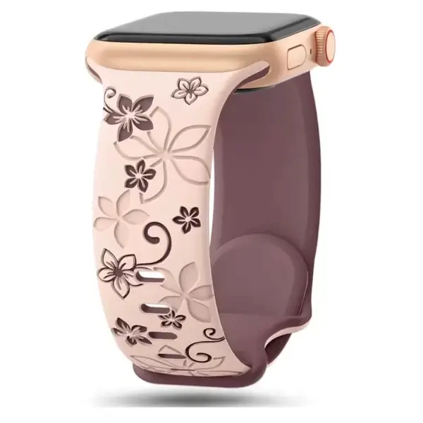 Bracelet Apple Watch Maysa en silicone floral gravé bicolore – coloris Sable rose, compatible Series 1 à Ultra 2 (38 à 49 mm)