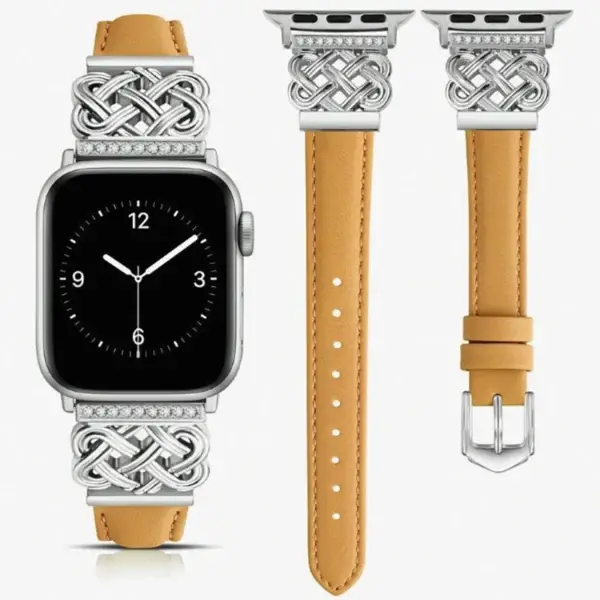 Bracelet Jigeen en cuir fin pour Apple Watch, boucle entrelacée élégante, compatible séries 1 à 10, SE et Ultra, style féminin et raffiné